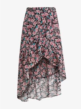 The Kooples Candy Floral Silk Pink High-Low Ruffle Skirt
